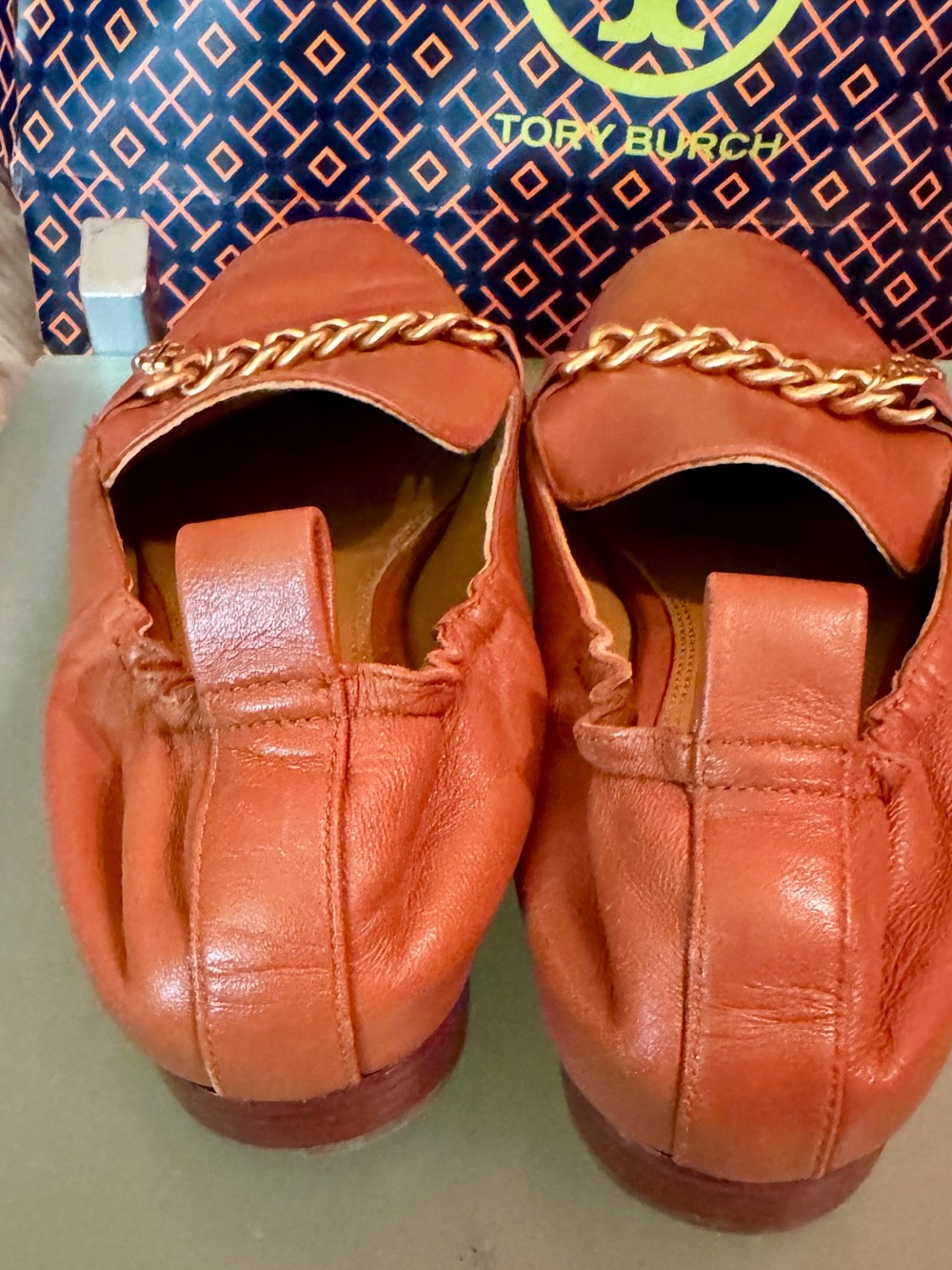 Tory Burch Women's Tan Leather Chain-Accent Loafers - Picture 5 of 7